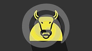 Yellow Bull icon isolated on grey background. Spanish fighting bull. 4K Video motion graphic animation