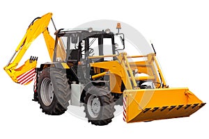 Yellow bulldozer-excavator