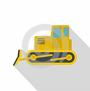 Yellow bulldozer icon, flat style