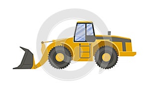 Yellow bulldozer isolated on transparent white background.