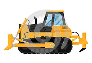 Yellow bulldozer isolated on white background