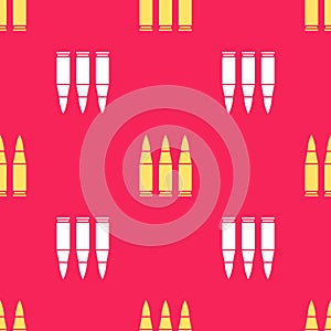 Yellow Bullet icon isolated seamless pattern on red background. Vector