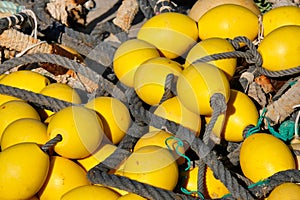 Yellow buoys used for fishing