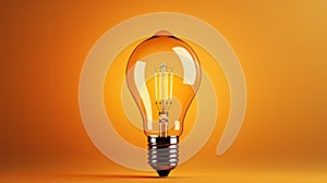 Yellow burning bright incandescent light bulb, concept new