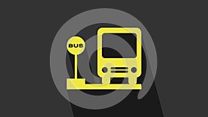 Yellow Bus stop icon isolated on grey background. Transportation concept. Bus tour transport sign. Tourism or public