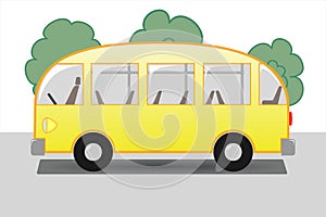 Yellow bus on the road, drawing