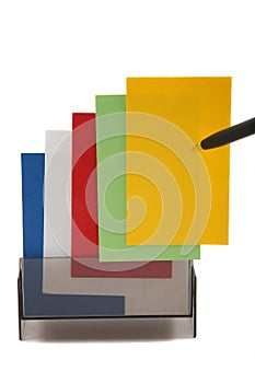 Yellow Business (blank) card on a colorful stack