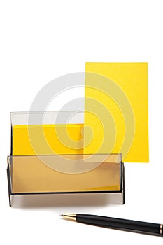 Yellow business card in a box with empty space