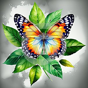 Yellow butterfly on a flower in watercolor style