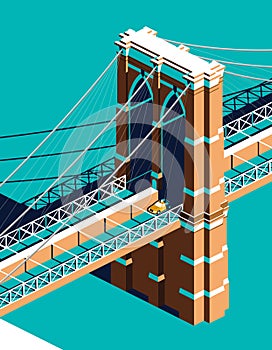 Yellow cab on Brooklyn Bridge isometric