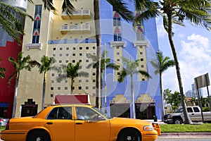 Yellow cab with Miami Beach Florida