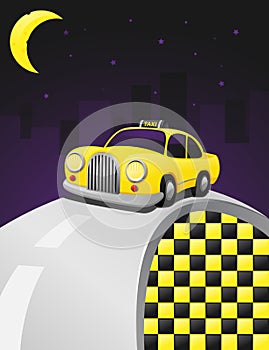 Yellow cab in a night ride