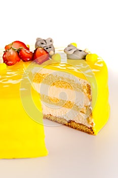 Yellow cake lemon dessert marzipan decoration photo