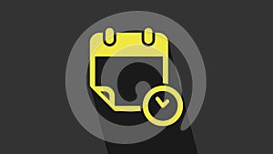Yellow Calendar and clock icon isolated on grey background. Schedule, appointment, organizer, timesheet, time management