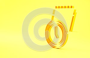 Yellow Calendar and clock icon isolated on yellow background. Schedule, appointment, organizer, timesheet, time