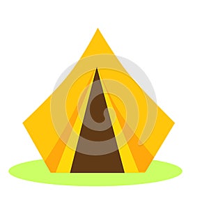 Yellow camping tent. Isolated vector icon for touristic and hike design