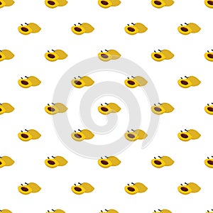 Yellow canistel, lucuma or egg fruit with seeds seamless pattern on white background