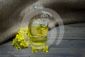 Yellow canola or rapeseed flowers with oil