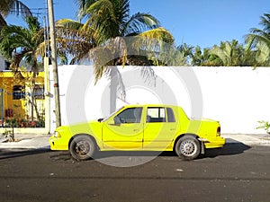 A yellow car