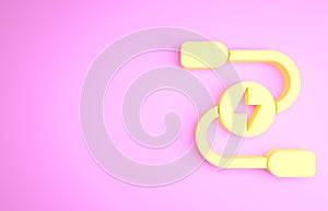 Yellow Car battery jumper power cable icon isolated on pink background. Minimalism concept. 3d illustration 3D render