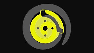 Yellow Car brake disk with caliper icon isolated on black background. 4K Video motion graphic animation