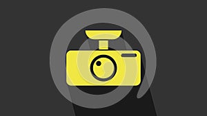 Yellow Car DVR icon isolated on grey background. Car digital video recorder icon. 4K Video motion graphic animation