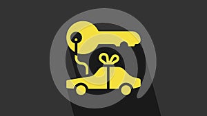 Yellow Car gift icon isolated on grey background. Car key prize. 4K Video motion graphic animation