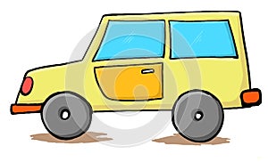 Yellow car - handdrawn cartoon