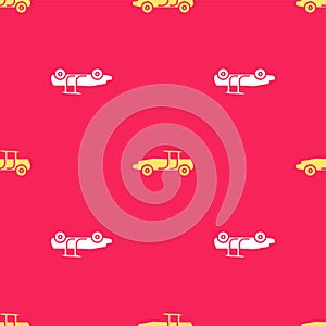 Yellow Car icon isolated seamless pattern on red background. Vector Illustration