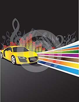 Yellow car and music background