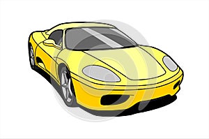 Yellow Car, Side view, Three-quarter view. Fast Racing car. Sport car. Modern flat Vector illustration
