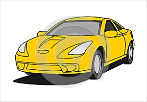 Yellow Car, Three-quarter view. Fast car. Modern flat Vector illustration isolated