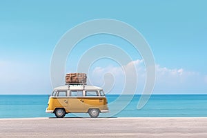Yellow car van with luggage for summer holidays in beach. Generative AI