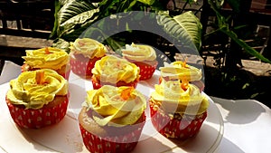 Yellow caramel filled butterscotch cupcake