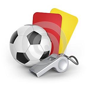 Yellow card, Red card and whistle.