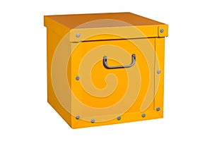 Yellow cardboard box, isolated.
