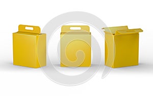 Yellow cardboard paper box packaging with handle, clipping path