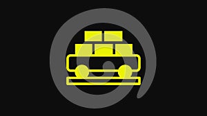 Yellow Cargo train wagon icon isolated on black background. Full freight car. Railroad transportation. 4K Video motion