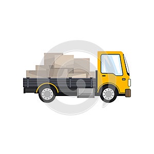 Yellow Cargo Truck with Boxes Isolated