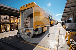 yellow cargo truck on the port