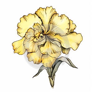 Yellow Carnation Flower: Hand Drawn Floral Illustration With Victorian-inspired Style