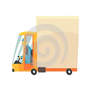 Yellow cartoon delivery truck vector Illustration