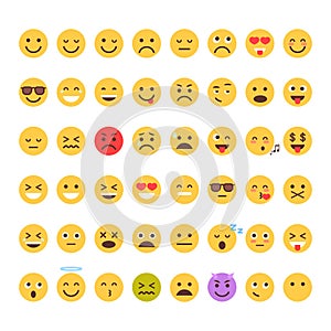 Yellow Cartoon Face Set Emoji People Different Emotion Icon Collection