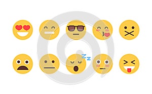 Yellow Cartoon Face Set Emoji People Different Emotion Icon Collection