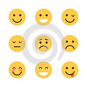 Yellow Cartoon Face Set Emoji People Different Emotion Icon Collection