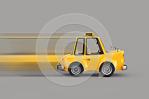 Yellow Cartoon Taxi Car in Motion. 3d Rendering