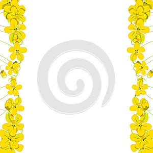 Yellow Cassia Fistula - Golden Shower Flower Border on White Background with copy space. Vector Illustration