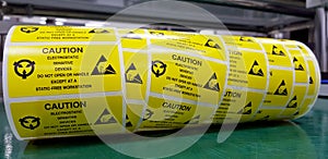 Yellow caution label,Special label symbol for electrostatic sens