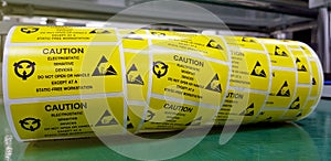 Yellow caution label,Special label symbol for electrostatic sens
