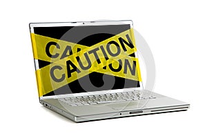 Yellow caution tape on a computer screen